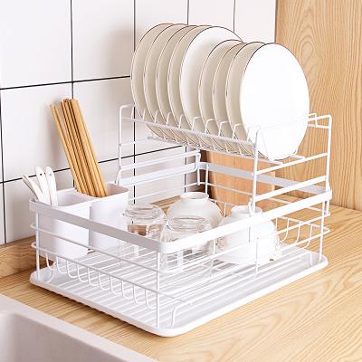 China Minimalist Metal Dish Drying Rack 2-Tier Rack Dish Rack Kitchen Countertop Organizer Foldable Metal Plate Folding Rack for sale