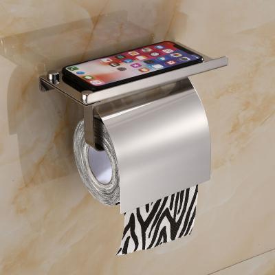 China New Luxury Wall Mount Black Bathroom Toilet Paper Holder With Phone Shelf For Home for sale