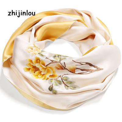 China Zhijinlou Wholesale Elegant Embroidery 100% Silk Scarves For Women for sale