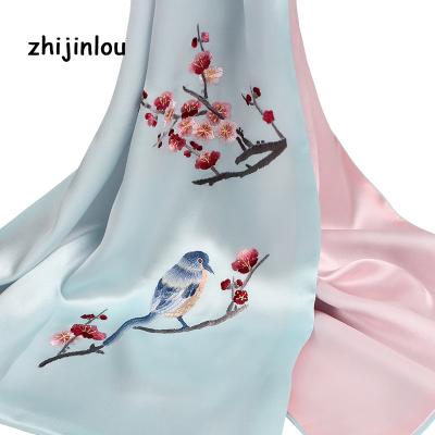 China Zhijinlou New Arrivals Embroidery Soft Smooth Custom Silk Scarf Luxury Ladies Styles Scarf Silk Designer Silk Scarf for sale