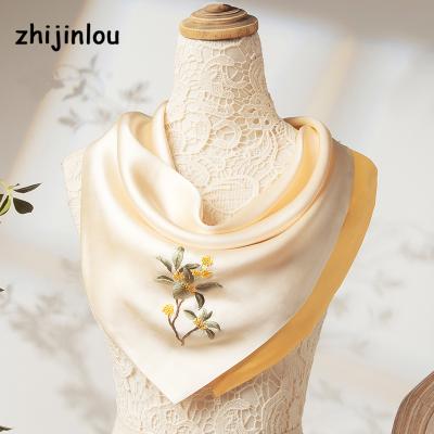 China 100% Latest Zhijinlou Design Neck Square Scarf 100% Silk Embroidered Handmade 16mm Brand Design Custom Silk For Women Scarves for sale