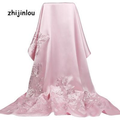 China Zhijinlou Newest Style Hot Selling Long Silk Scarves Fashion Women Embroidery Luxury Soft Feeling Silk Scarf for sale