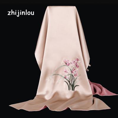 China Zhijinlou Custom Embroidered Long Scarf Wholesale Ladies 100% Silk Elegant Scarves for sale