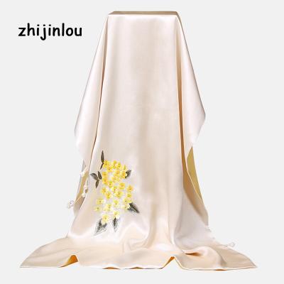 China Zhijinlou China 100% silk long satin long embroidery scarf high quality custom design for sale