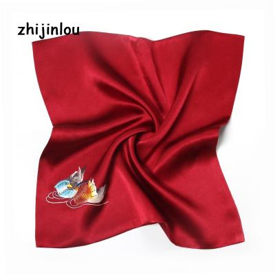 China 16MM Factory Sale Custom Designer Styles Wine Red Silk Handkerchief for sale