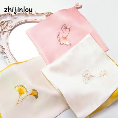 China Zhijinlou casual square pure silk scarf with vivid ginkgo leaf for women for sale