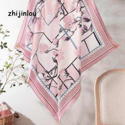 China Custom 14MM Silk Scarf Women Elegant Digital Printing Silk Scarves Adjust Rose Silk Scarf for sale