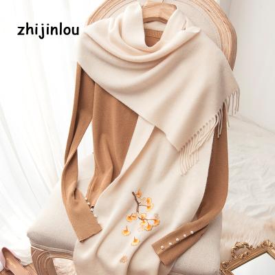 China Soft Smooth Feeling Zhijinlou Embroidery Cashmere Scarf For Women for sale