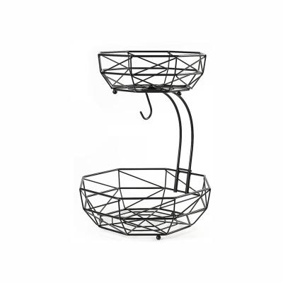 China Kitchen Countertop Multifunctional Metal Fruit Stand 2 Tier Detachable Wire Fruit Basket for sale