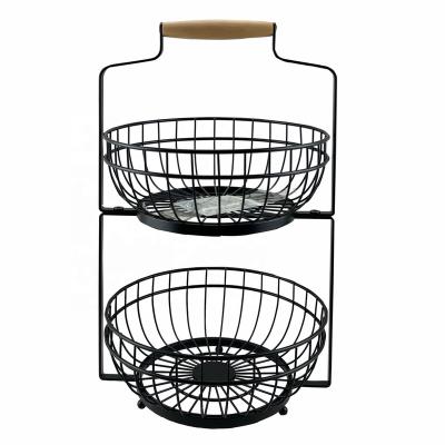 China Sustainable 2-Tier Metal Fruit Vegetable Basket Bowl Holder Storage For Countertop for sale