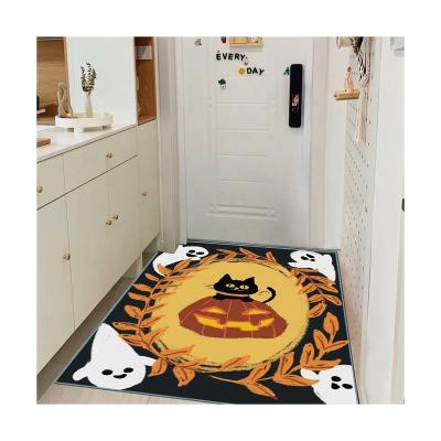 China Washable Happy Halloween Welcome Party Mats Blankets Pumpkin Front Door Mat Indoor Outdoor Halloween Decorative Rug for sale