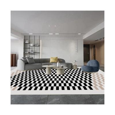 China Hot Sale Machine Washable Area Rug For Living Room 3D Printed Rug Customized Modern Indoor Area Rugs And Checker Pattern Sets for sale