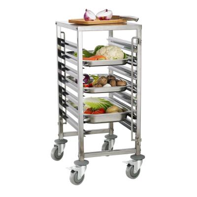 China Manufacturer Stainless Steel GN Pan Bakery Tray Rack Hotel Trolley with Table (7pan) for Bakery Stand Cooling Cart for sale