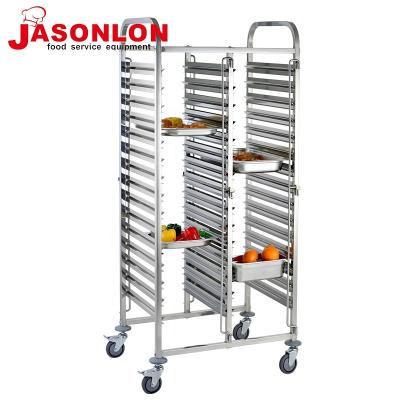 China Double Row Beverage Factory Stainless Steel Bakery Racks For Food 1/1 GN Pan Bakery Trolley (15pan*2) for sale