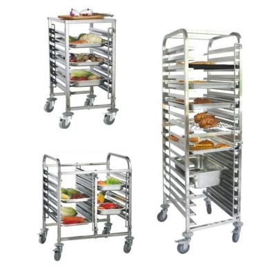 China Hotel GN Pan Stainless Steel Bakery Trolley Double GN Pan Service Carts Tea Serving Trolleys for Hotel (16pan*2) for sale