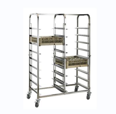 China Hotel 9-Tier Double Rows Rack Trolley Double Rows To Stand Dishwasher Baskets For Trolley Cup Holder for sale