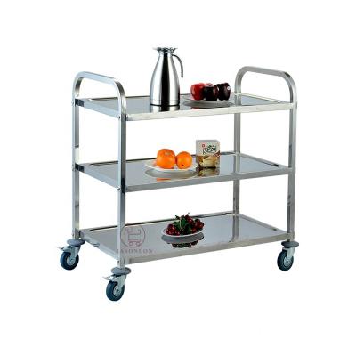 China Commercial Handcart Square Tube Hotel Equipment Square Tube 3 Tiers Stainless Steel Serving Trolley for sale