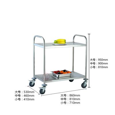 China Hotel Restaurant Kitchen Equipment Stainless Steel Room Serving Cart Round Tube 2 Tier Hand Cart Trolley for sale