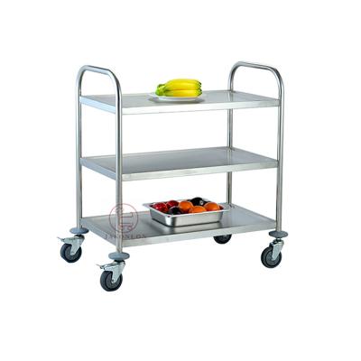 China Hotel Equipment Round Tube 3 Tiers Handcart Stainless Steel Room Serving Trolley Cleaning Trolley Cleaning Cart For Hotels for sale