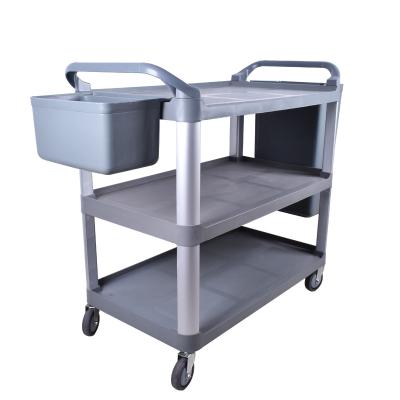 China 3-Tier Plastic Black Color PP Plastic Serving Cart With Plastic Bucket Hotel Transferring Plastic Service Carts for sale