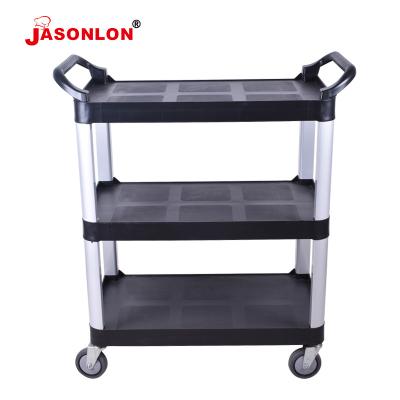 China 3-Tier Food Trolley Black Color PP Plastic Bucket Kitchen Plastic Trolley For Plastic Serving Carts for sale