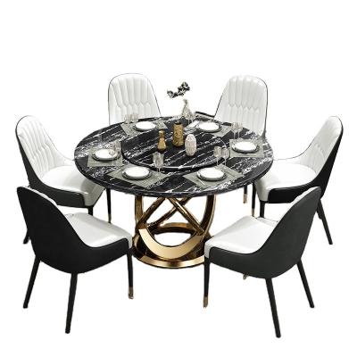 China (Other) Italian Marble Top Modern Round Dining Table Adjustable Set 6 Chairs for sale