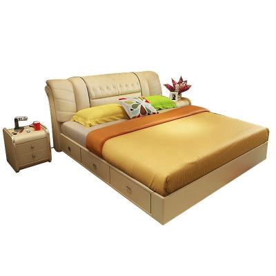 China Foldable Modern Minimalist Leather Solid Wood Soft Stuffed Bed Nordic Double Bed Tatami Master Bedroom Box Top for sale