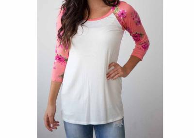 China Autumn Ivory Peach Raglan Floral Printed Tops / Plus Size Womens Tops And Blouses for sale