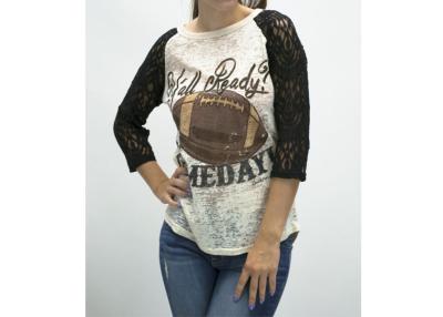 China Football Season Ladies Tops And Blouses , Gorgeous Lace 3 / 4 Sleeve Womens Tops for sale