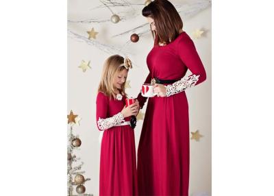 China Red Mommy And Me Matching Outfits , Long Crochet Sleeve Sunshine Dress for sale