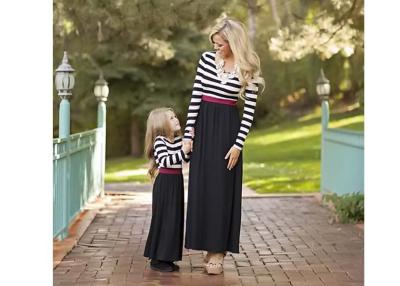 China Black Stripe Mommy And Me Family Matching Outfit With Long Sleeve , Round Neck for sale