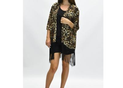 China Summer Leopard Print Ladies Tops And Blouses , Sheer Fringe Kimono for sale