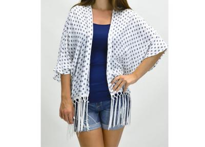 China Gorgeous White Navy Ladies Tops And Blouses , Comfortable Aztec Fringe Kimono for sale