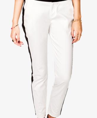 China White Lightweight Contrast Ankle Length Pants Women Long Trousers for sale