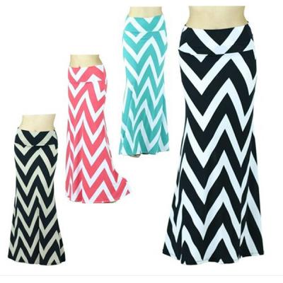 China Spring Chevron Print Zigzag Womens Long Maxi Skirts In Polyester / Spandex for sale