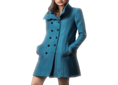 China Long Wool Double Breasted Ladies Fashion Coats Long Sleeve in Blue / Orange for sale