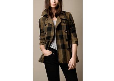 China Mature Short Cotton Linen Ladies Fashion Coats / Check Trench coat for Autumn for sale