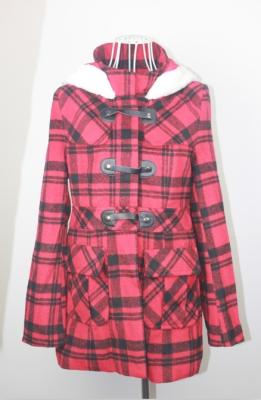 China Cute Cotton Check Trench Unique Womens Coats with Hood , Warm wool blend Clothing for sale