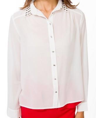 China Studded Collar Chiffon Ladies Tops With Sleeves , Boat Neckline Tops for sale