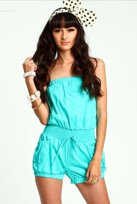 China Ladies Short Cotton Strapless Fashion Jumpsuits For Women In Neon Mint for sale