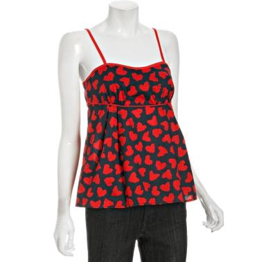 China Heart Print Sweetheart Women Blouses And Tops Spaghetti Strap In Navy / Red for sale