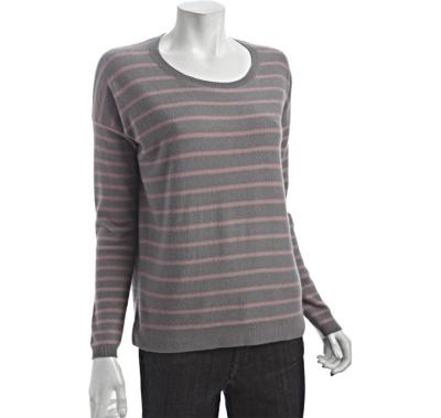 China Long sleeve Striped Scoop Neck Womens Cashmere Sweaters In Smoke / Pink for sale