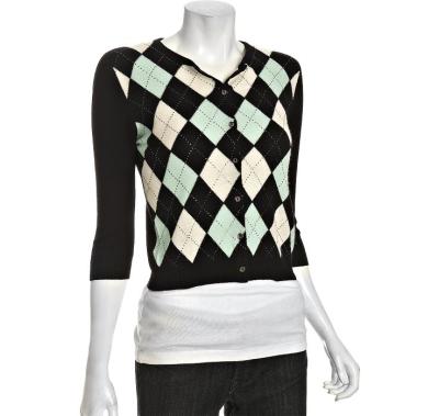 China Black Argyle Cashmere Cardigan Womens Knitted Sweaters With Rhinestone for sale