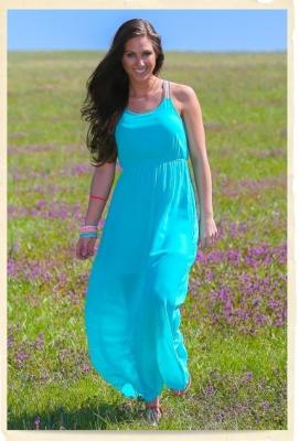 China Blue Sexy Chiffon Spaghetti Strap Long Dresses In XS , S , M , L , XL Size for sale