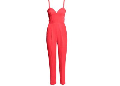 China Red Sexy Women Jumpsuits Detachable Shoulder Straps , Tapered Legs for sale