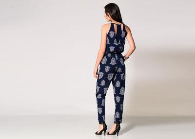 China Print Navy Sexy Black Jumpsuits For Women , Plus Size Rompers With Keyhole for sale