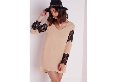 China Stone Chiffon Long Sleeve Swing Dress Eyelash Lace Eco-Friendly for sale