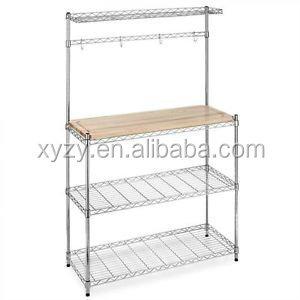 China Sustainable Chrome Bakers Rack With Cutting Board And Storage Kitchen Wire Shelf for sale