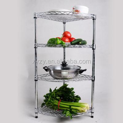 China NSF Approval Factory Sustainable Household 3 Tiers Conner Bathroom Chrome Metal Shelf for sale