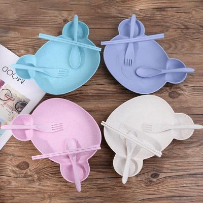 China Wheat Straw Lunch Box Children Viable Dinner Plate Spoon Fork Chopsticks Household Food Bowl Household Food Bowl Solid Dish Cartoon for sale